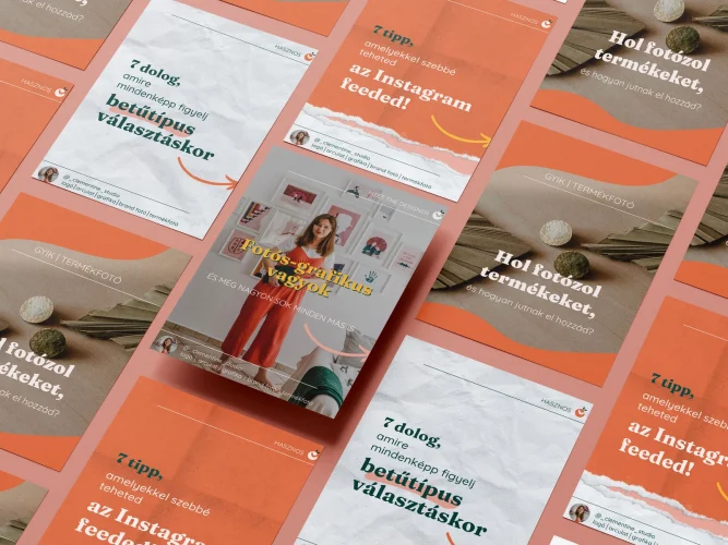 Több Instagram poszt dizájn bemutatása izometrikus perspektívából narancs színben