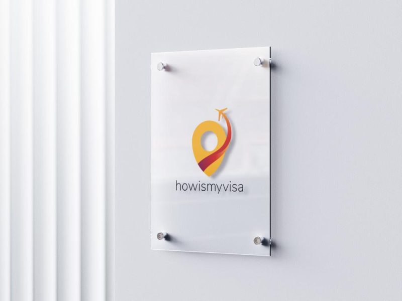 vízumtanácsadó vállalkozás számára készült arculattervezés grafika látványterve üveg cégtáblával